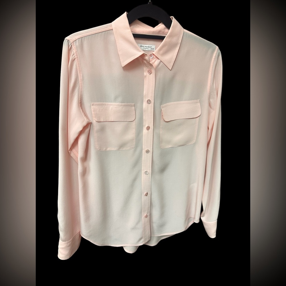 Equipment Signature  Silk Double-Pocket Button-Up Blouse in Pink Wild Rose XS